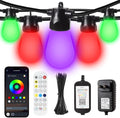 100ft Outdoor String Lights, RGBW Patio Lights with 30 LED Dimmable Bulbs, App & Remote Control, IP68 Waterproof,Shatterproof, Color Changing Lights for Backyard, Party Decor, 24V Safe Adapter