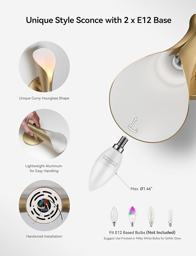 Tubicen Wall Sconce Gold Mid Century Modern Movie Theater Sconces Wall Lighting Up Down Hardwired Indoor Dimmable Wall Lights for Living Room Bedroom Hallway Stairway 15.7" H