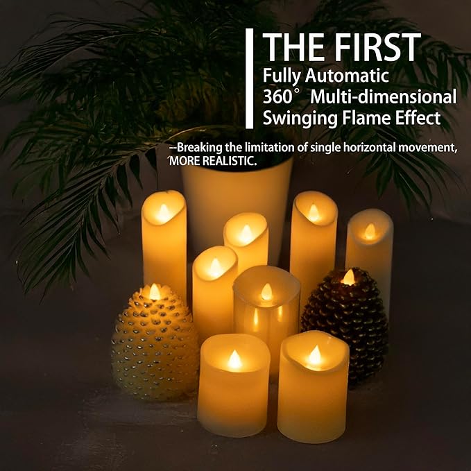 Flameless Candles Last 1300+ Hours Real Wax Flame Effect Auto-Moving 3D Wick, LED Pillar Candles with Timers Battery Operated - Ivory 5"