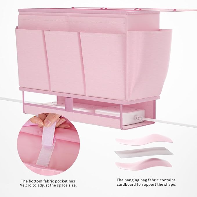 Bedside Caddy Bedside Organizer,Bed Caddy with 11 Pockets and Power Strip Holder,Versatile Bedside Storage Caddy for Home,Dorm,Bunk,Hospital,Crib Bed (Pink)