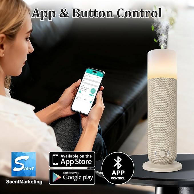 Smart Waterless Essential Oil Diffuser,Scent Diffuser for Home,Hotel Collection Diffuser APP Control,Ambient Lighting,Covers Up to 2000 Sq.Ft Aromatherapy Diffuser for Bedroom Spa Yoga Office Beige