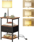 Fixwal Nightstand with Lights Bedside Table with 3 Color Temperatures Bulb, Night Stand with Charging Station End Table with Adjustable Fabric Drawer for Bedroom Dorm