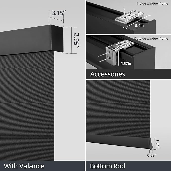 ACMEART Motorized Blackout Blinds Shades for Windows,Rechargeable Electric Roller Shades with Remote,Smart Blinds Work with Solar Panels for Home and Office,Custom Size,(Black)