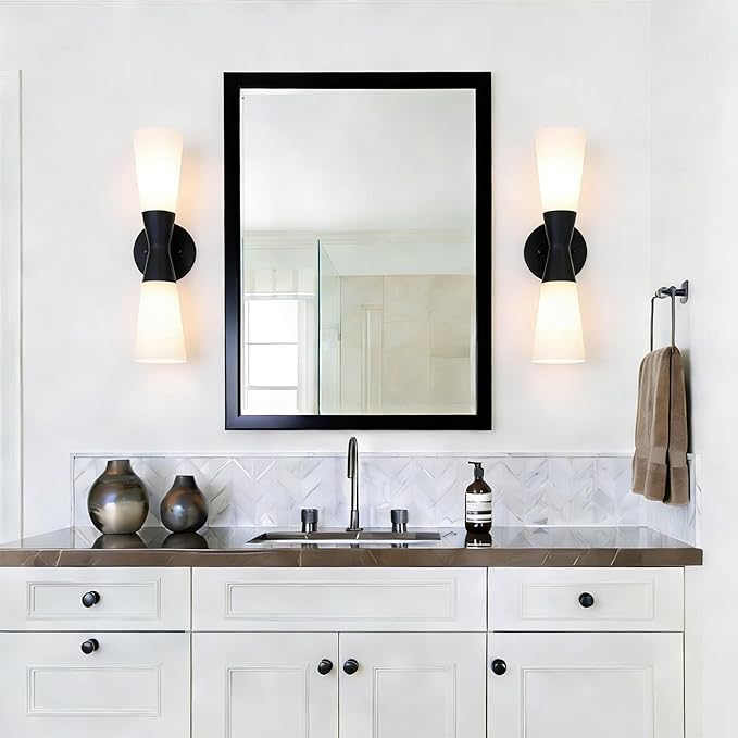 Wall Sconces Set of 2 for Bathroom, Modern Indoor Vanity Light Fixtures 17", Up Down Lighting, Wall Mount Lamp for Living Room Bedroom Hallway Stairway Fireplace Mirror E26 Base 2PC White&Black