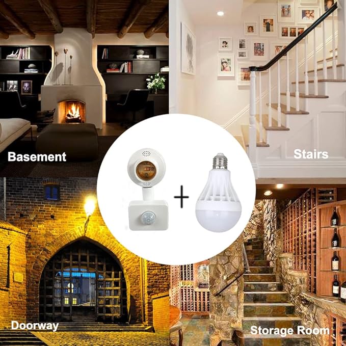 2 Pack Motion Sensor Light Sockets,Motion Activated Socket Adapter, E26/E27 Adjustable Sensor Head Security Light Bulb Socket for Garage,Hallway,Pantry Room,Laundry Room
