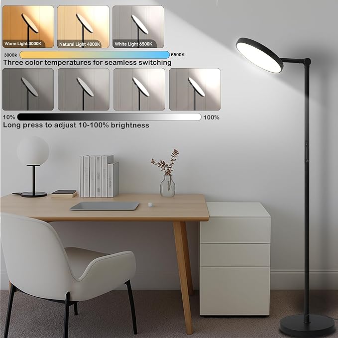 Floor Lamps for Living Room, 30W Super Bright LED Standing Lamp, Stepless Dimmable Tall Torchiere Lamp with Remote & Touch Control, Modern Floor Lamp for Bedroom & Office -Black