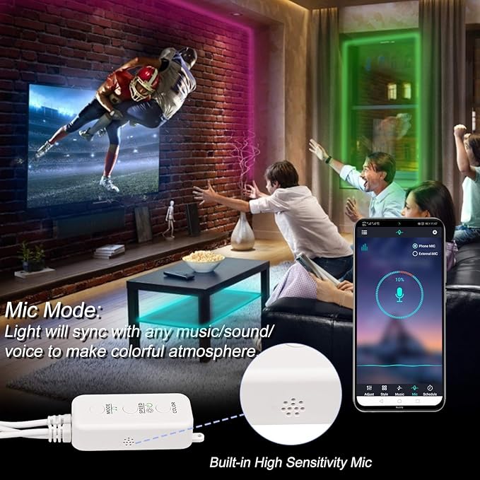 Sunity LED Light Remote Replacement with Controller, Bluetooth RGB LED Controller Set with APP/Music Sync Compatible with 5V/12V/24V 10mm RGB LED Lights Strip(2 Ports)