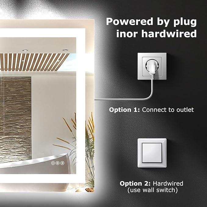 40X30 LED Bathroom Mirror with Lights, Anti-Fog, Dimmable, Backlit + Front Lit, Smart Bathroom Vanity Mirror, Memory Function, Shatterproof, Tempered Glass (Horizontal/Vertical)