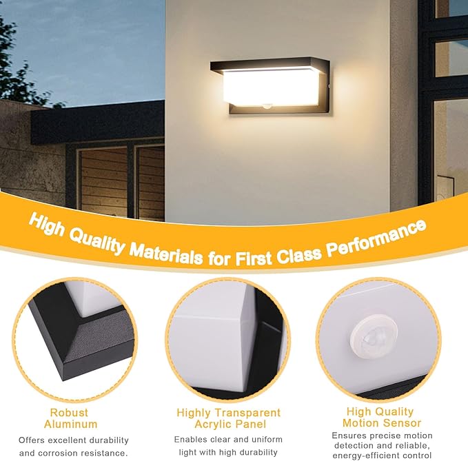18W Motion Sensor Outdoor Lights Wired, IP65 Aluminum LED Outdoor Motion Sensor Light Indoor,Motion Lights for Outside Dusk to Dawn Outside Lighting Fixtures 110V