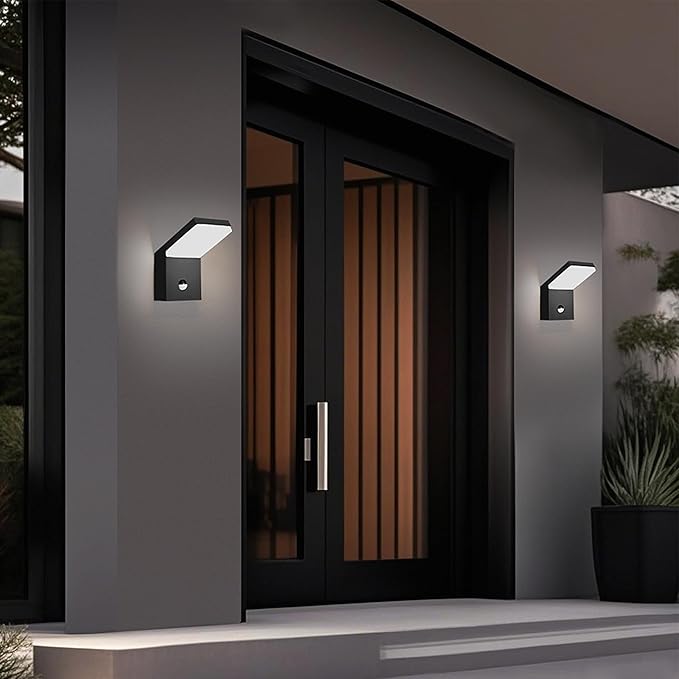 Wall Light Outdoor LED Wall Mount Lamp Wall Sconce Lighting with Motion Sensor Lantern Fixture Grey Aluminum Lights for Porch Front Door Garden Yard Patio IP54 Waterproof 18W 1800Lm 3000K