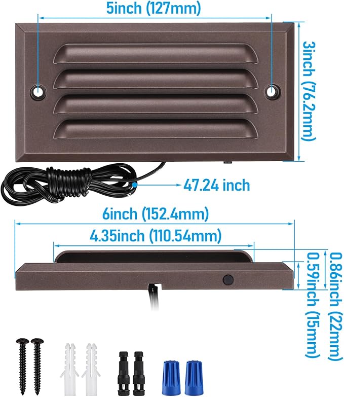 LEONLITE 5CCT Low Voltage LED Step Lights, 5W 12–24V AC/DC Horizontal Louvered Stair Lights Outdoor, IP65 Waterproof, ETL, 1800K/2700K/3000K/4000K/5000K, Aluminum, Oil Rubbed Bronze, Pack of 6