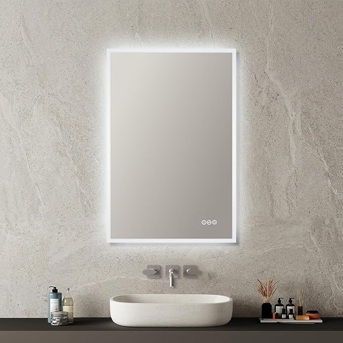 Blossom 24"X36" LED Bathroom Mirror with Lights, Front Lit and Backlight, Stepless Dimmable, Anti-Fog, Shatter-Proof Tempered Glass, Memory, 3 Colors Lighting Bathroom Mirrors for Vanity