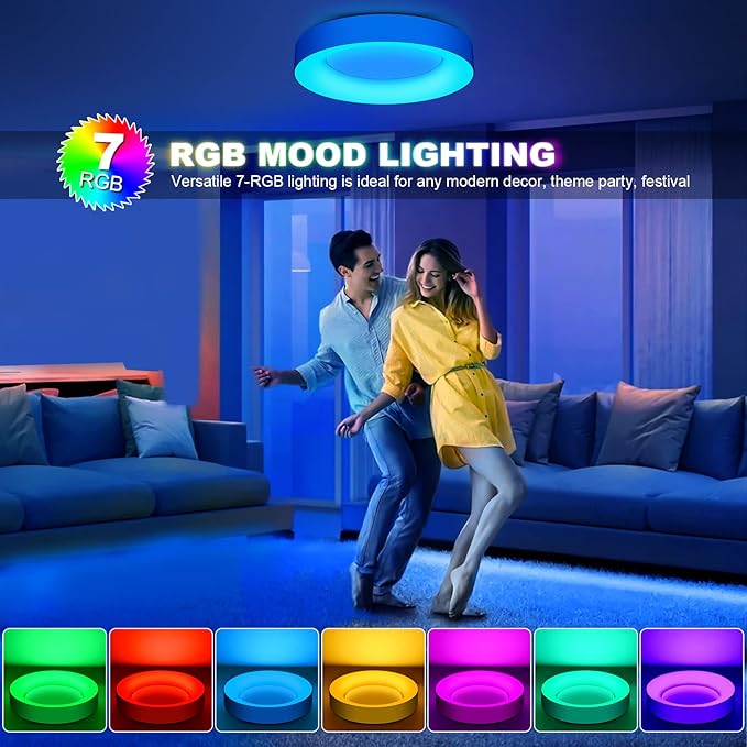 LEZOE 36W 16 Inch RGB Flush Mount LED Ceiling Light Dimmable with Remote Control, 3600lm Color Changing Ceiling Light Fixture, 3000K-6500K Ceiling Lamp for Bedroom Kitchen Hallway Party Living Room