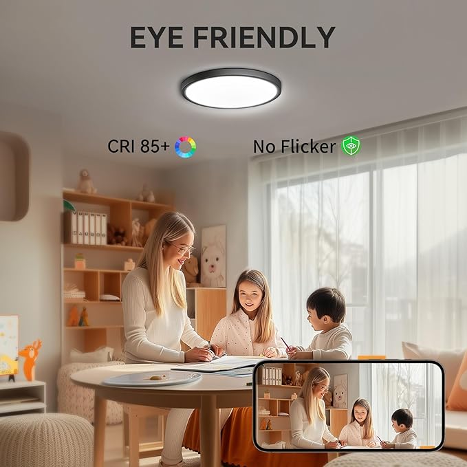 MODERN 4 Pack Super Thin 9inch 2800lm Flush Mount LED Ceiling Light Black, 5000K Daylight, Undimmable Ceiling Light Surface Mount for Bedroom, Living Room, Dining Room, Garage, Office