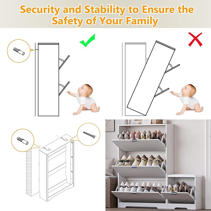 Slim Shoe Cabinet with Bench for Entryway, Hidden Storage and Adjustable Shelves, Free Standing Wooden Shoes Organizer for Foyer, Hallway