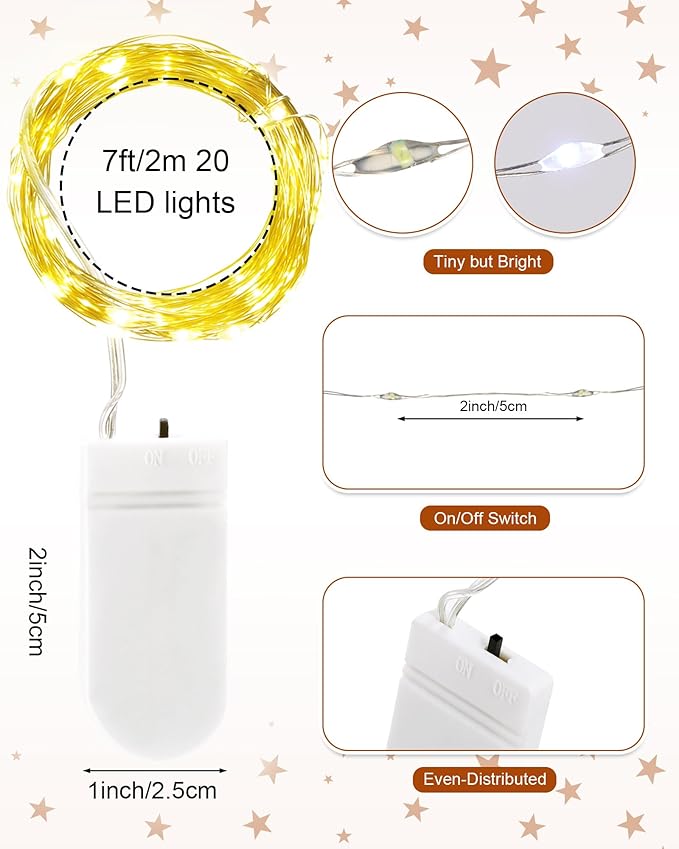 Riakrum 7ft 20 Fairy Lights Battery Operated [3 Styles], LED String Lights Bulk Waterproof String for Christmas Mason Jars Wedding Engagement Party Decorations Table Centerpiece(Warm,100 Pack)