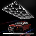 Hexagon Garage Lights : 3 Level Dimmable 14 Grids Hexagon LED Lights with Rectangle Frame - 6500K Super Bright Hex Light for Garage, Warehouse, Car Detailing Shop, Exhibition Hall, Gym