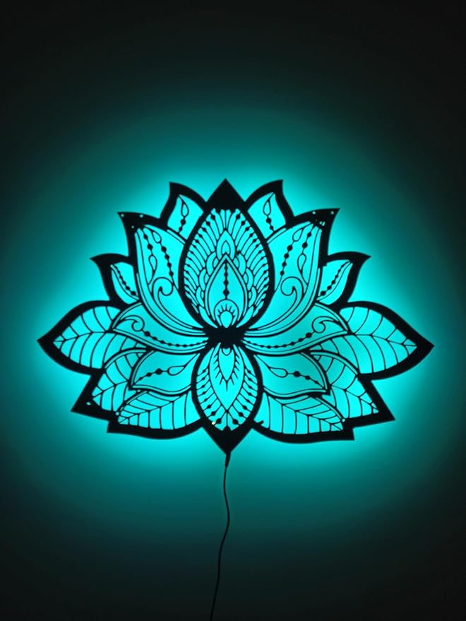 Lotus Flower Light, Mandala Yoga Room Night Light, Mandala Lotus Flower Lighted-Up Wall Art With Rgb Color Changing Led, Metal Wall Home Decor, Metalen Mandala Walldecor, Gift For Her Him