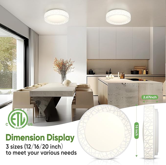 16 Inch Flush Mount Ceiling Light, Modern White LED Ceiling Light Fixture, 28W 2800LM 2700-6500K Adjustable, Dimmable Ceiling Lights for Bedroom, Kitchen, Hallway, Bathroom, ETL