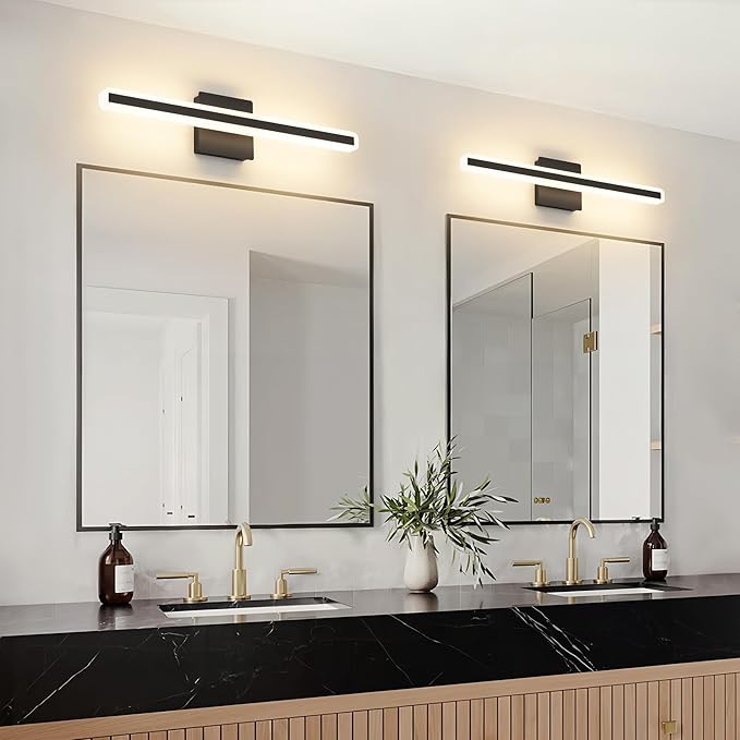 JUSHENG Black Vanity Lights for Bathroom, 24 Inch 20W 5CCT Dimmable Bathroom Light Fixtures Over Mirror, Modern LED Vanity Light Bar Above Mirror