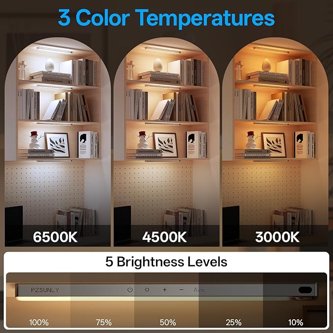 14.2inch Under Cabinet Lighting Wireless,Rechargeable Motion Sensor Light Indoor,3 Colors Dimmable,Magnetic Closet Lights with Remote,Under Counter Lights for Kitchen,Silver 2Pack