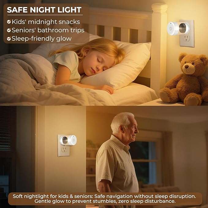 2 Pack LED Night Light Plug into Wall 3000K/4000k/5000K Adjustable Color Temperature Night Light,Touch Control Nightlight Dimmable,Built in Dusk to Dawn Sensor for Bathroom Hallway Kitchen