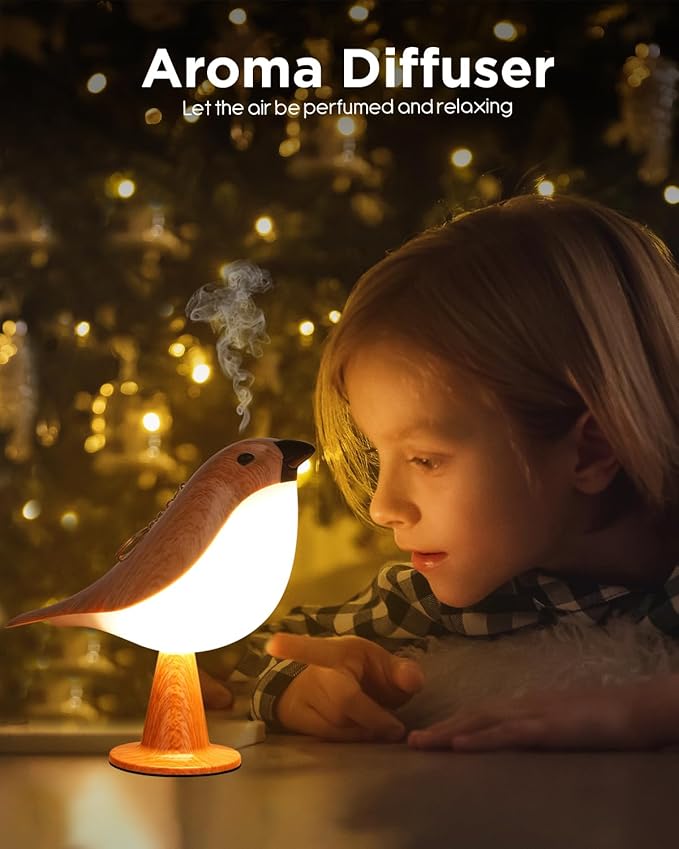 Small Bird Table Lamp, 2600mAh Touch Cordless Bedside Lamp with Remote Control, 3-Color Dimmable Kids Night Light, Rechargeable Desk Lamp with Timer and Bird Sounds for Toddler Kids Bedroom Nightstand