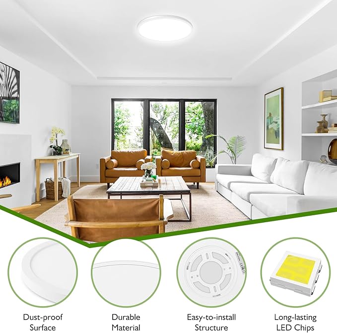 12Inch LED Flush Mount Ceiling Light Fixture, 28W 3200Lm Dimmable Modern Recessed Ceiling Lamp, 5000K Daylight White Round Low Profile Ceiling Light for Kitchen Closet Bedroom Hallway Laundry, 6-Pack