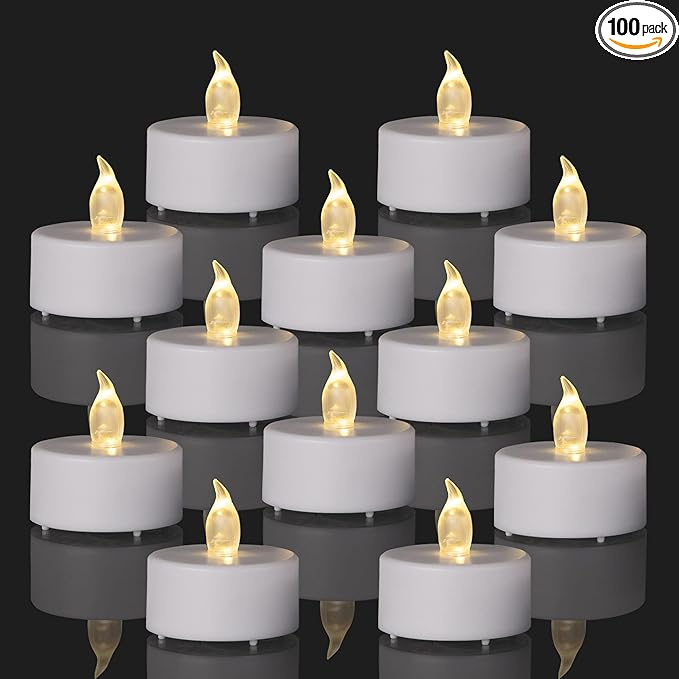 100PCS Flameless LED Tea Lights Candles, Realistic and Bright Flickering Long Lasting 200Hours Battery-Powered, Ideal Party, Wedding, Birthday,Halloween, Christmas ,Home, Table Decoration WarmWhite