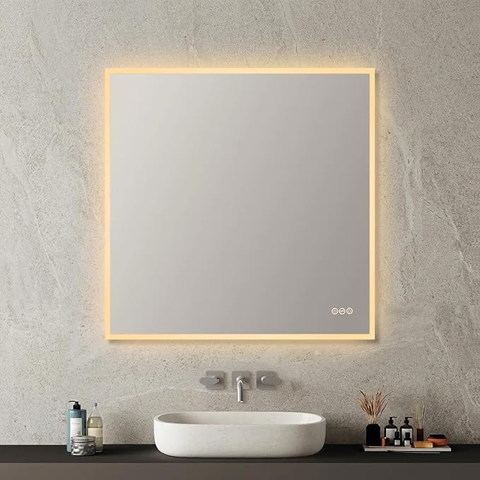 Blossom 36"X36" LED Bathroom Mirror with Lights, Front Lit and Backlight, Stepless Dimmable, Anti-Fog, Shatter-Proof Tempered Glass, Memory, 3 Colors Lighting Bathroom Mirrors for Vanity
