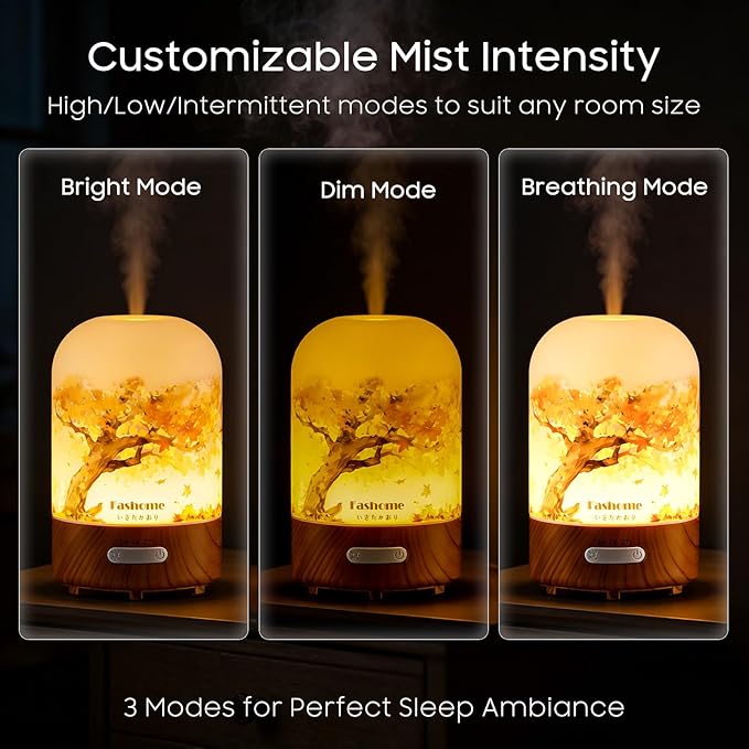 Hand Blown Glass Essential Oil Diffuser, 100ml Small Ultrasonic Aromatherapy Mist Maker for Home, Bedroom, Office, Auto Shut-Off, Cool Mist Humidifier with Warm White Light