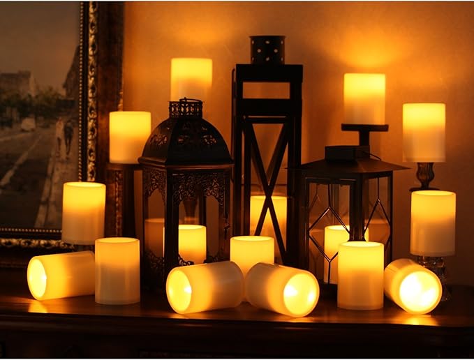 Flameless Outdoor LED Candle Set, Battery Operated Plastic Pillar Led Candle Light with Timer, 3 x 4, Ivory,Pack of 2