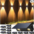 Fence Lights Solar Powered, 12-Pack Solar Fence Lights Up/Down Flexible Buttons, IP67 Waterproof for Outdoor, 100LM Bright, Auto Dusk to Dawn for Wall/Stairs/Yard/Railing/Deck/Pathway (Warm White)