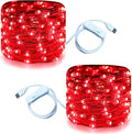 RUICHEN 20 Ft 120 LED USB Fairy String Lights with On/Off Switch, Waterproof Copper Wire Lights for Bedroom Wall Ceiling Wreath Crafts Christmas Party Mother's Day, Red, 2 Pack