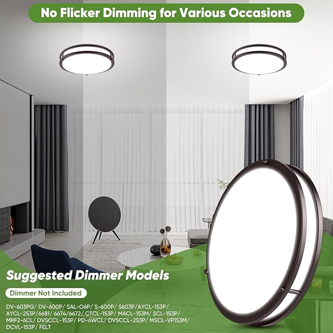 1-Pack 36W LED Ceiling Light, 13inch Oil Rubbed Bronze Flush Mount Light Fixture 3600LM 2700K/3000K/4000K/5000K/6500K Adjustable Ceiling Light, Modern Dimmable Lighting for Kitchen Hallway Bathroom