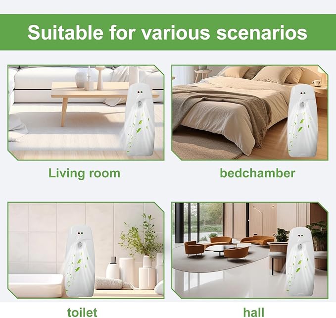 4PCS Automatic Air Freshener Spray Dispenser, Wall Mounted or Free Standing Battery Operated Sprayer for Bathroom Multiple Time Scent Mist Release Settings for Room Restroom Sprayer (White, L)