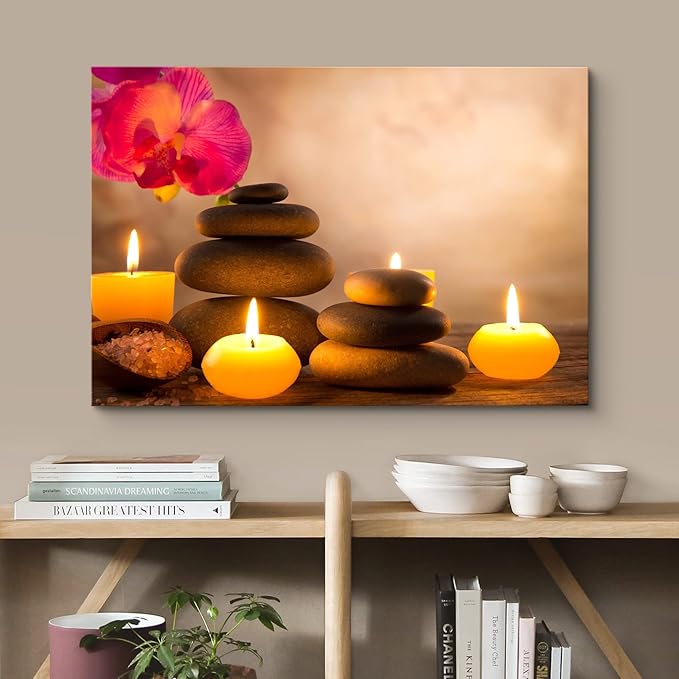 Canvas Prints Wall Art - Spa Still Life with Aromatic Candles and Zen Stones | Modern Wall Decor/Home Decoration Stretched Gallery Canvas Wrap Giclee Print & Ready to Hang - 24" x 36"