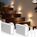 L LOHAS LED Motion Sensor Night Light, Rechargeable Stair Lights Indoor, Portable Warm White Motion Sensor Light Indoor, Battery Operated Night Light for Bedrooms, Stairway & Bathrooms[2 Pack]