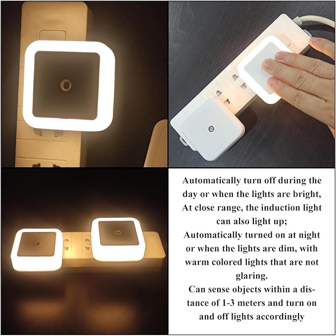 4Pcs LED Night Light, 0.5W Smart Light Sensing Warm White Nightlight, 65mm ABS Auto Sensor, Bedroom, Bathroom, Kitchen, Hallway, Stairs, Energy Efficient, Compact, Christmas
