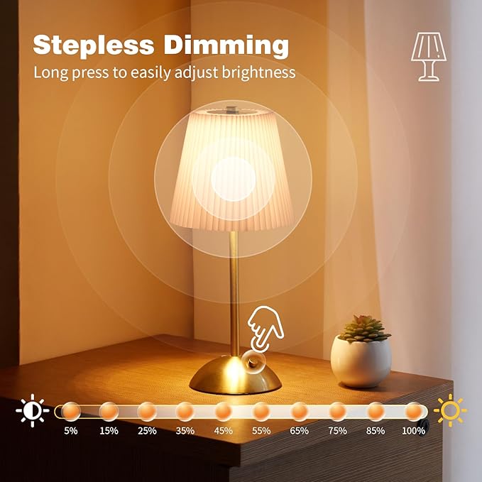 2-Pack Cordless Table Lamp,3000mAh Rechargeable Battery Operated Touch Light, Portable 3-Color Dimmable Vintage Ambient Light Beige Fabric Shade for Dining Table/Bedroom/Kitchen/Bathroom/Entryway/Gift