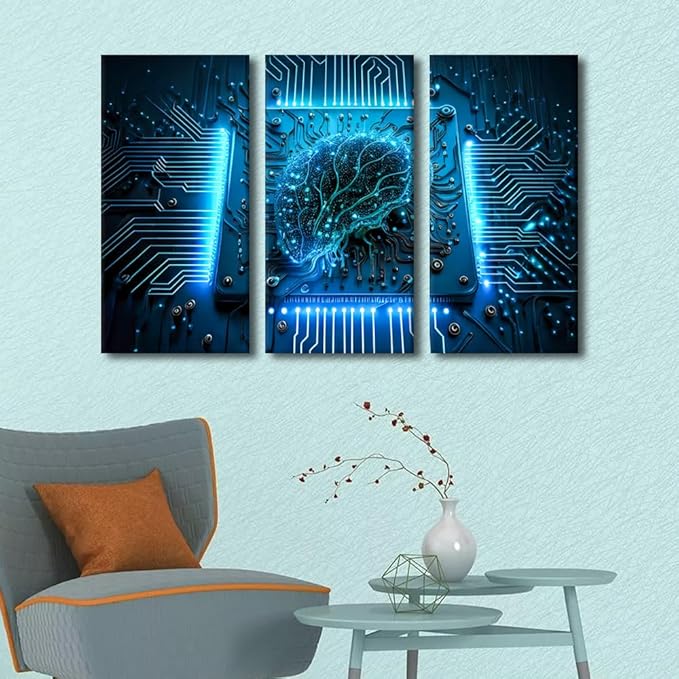 AI Wall Art Artificial Intelligence Pictures Print On Canvas Wall Art Future Technology Artwork Modern Home Decoration for Living Room Framed Gallery-Wrapped Ready to Hang, 42" Wx28 H