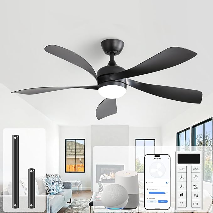 Sofucor 52" Smart Ceiling Fan, Indoor/Outdoor Ceiling Fans with Lights and Remote, Compatible with Alexa/Google/App, 3-Color Light 6-Speed Timing Reversible DC Motor for Bedroom Living Room Patio