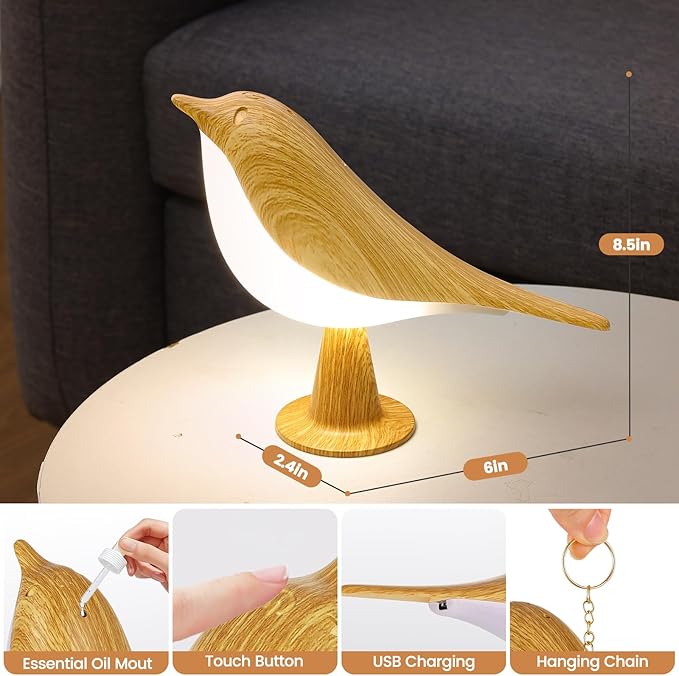 Small Cute Bird Table Lamp, Touch Night Light, Cordless Bedside Lamps, Desk Lamp, 3-Way Dimmable USB Rechargeable Battery 2600mAh Nightstand Lamps for Bedroom, Bird Decor Gifts