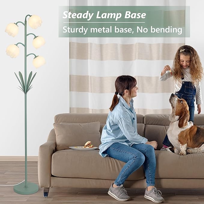 5-Lights Flower Floor Lamp with LED Blubs, Green Modern Floor Lamps for Living Room, Adjustable Standing Lamps for Bedroom Reading, Corner Tall Lamp Tree Stand Up Lamp for Office Home Decor