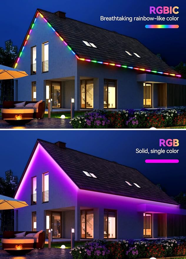 52FT Continuous RGB+IC Outdoor Led Strip Lights Waterproof with RF Remote & Bluetooth Music Sync App Control, Long Color Changing LED Rope Lights,IP67,24V