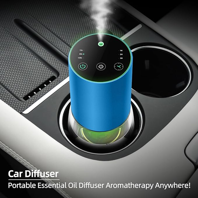 Waterless Essential Oil Diffuser, 7 Colors LED Light, Battery Powered Mini Scent Air Machine, Aromatherapy Mist Diffuser for Home Room Car Office，Black Aluminum Alloy (Dark Green)