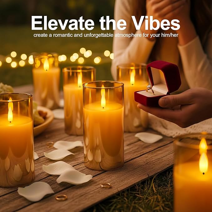 5plots Flameless Battery Operated Candles Set of 2, Gold LED Candles with Remote Timer, Real Wax Glass Pillar Candles Warm Flickering Light for Indoor Home, Halloween, Christmas Decor D3 x H6 6"