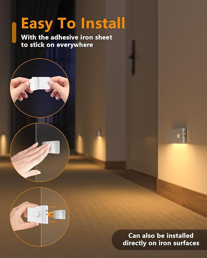 WILLED Rechargeable Night Light, Warm White Stair Lights Indoor, Wireless Motion Sensor Night Light, Stick On Lights for Stairs, Hallway, Stairway, Bathroom, Bedroom, Kitchen, 10 Pack