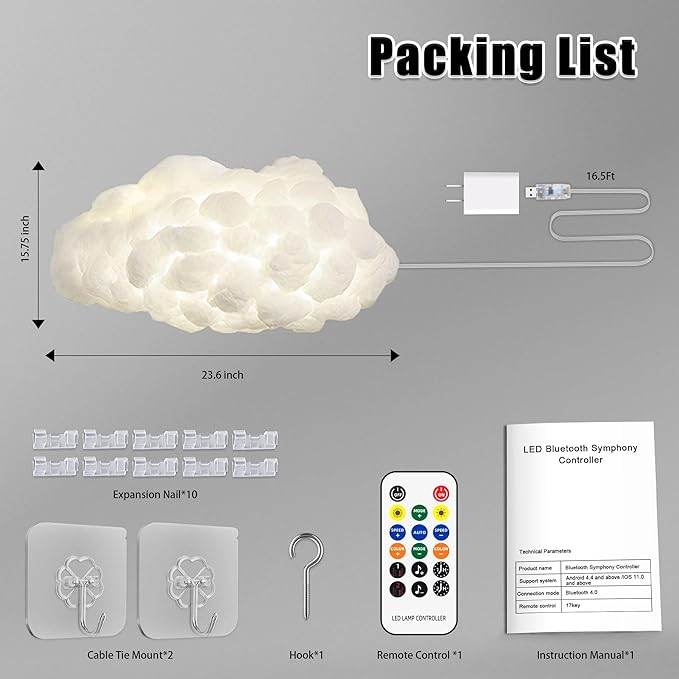 Cloud LED Lights for Bedroom - Aesthetic Mood Light, Music Sync App Control Wall Light, 3D Ceiling Lamp Color Changing Strip Lights, Cool Stuff for Kids Room Decor, Cool lights for Room Decorations