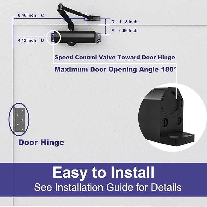 Jayseon Automatic Door Closers Commercial Door Closer for Home, Hydraulic Auto Closers Silent for Residential or Light Commercial, Aluminum Black